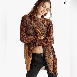 Free People Merrie Mix Print Tunic Top size XS